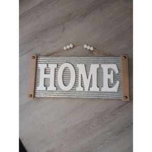 Corrugated Metal Sign "Home" Wood Trim Farmhouse Country